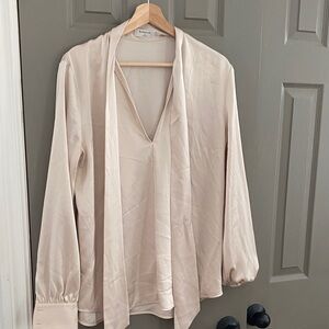 Champagne Babaton tie-neck blouse in Medium
